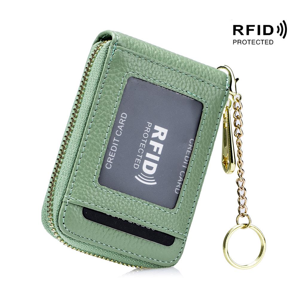 Изысканный кожаный кошелек-гармошка с RFID для карт для женщин и мужчин с брелоком