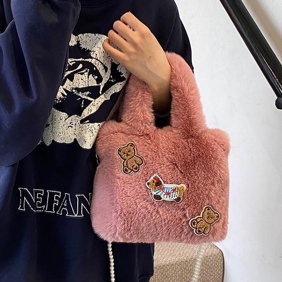 Ielgy Autumn Winter Plush Handbag Fashionable All-Match Cute Bucket Bag Crossbody