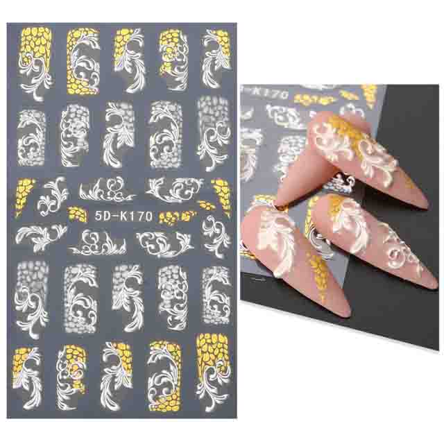 5D наклейки для ногтей, кружевной свадебный дизайн, акриловый слайдер с цветочным тиснением для ногтей, руководство по французскому дизайну ногтей, Золотая фольга