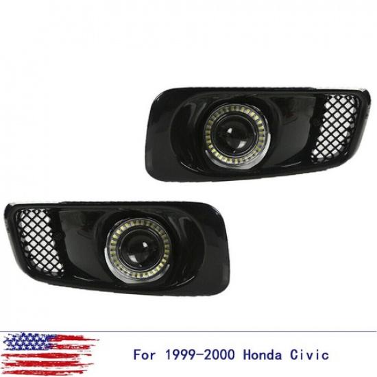 Для Honda Civic 1999-2000 Прозрачные линзы Светодиодные фары-проекторы с кольцами-галогенами Противотуманные фары Лампы ДХО