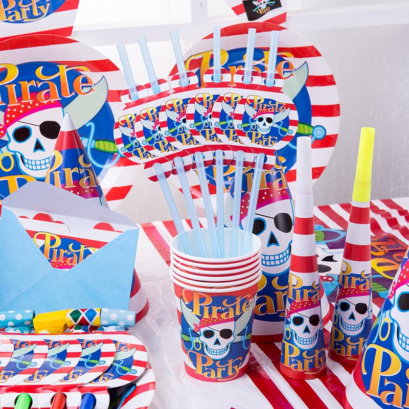 Пиратская тематика Мультяшные украшения Одноразовая посуда Бумажные тарелки Чашки Воздушные шары Детские сувениры День рождения День рождения Baby Shower Supplie