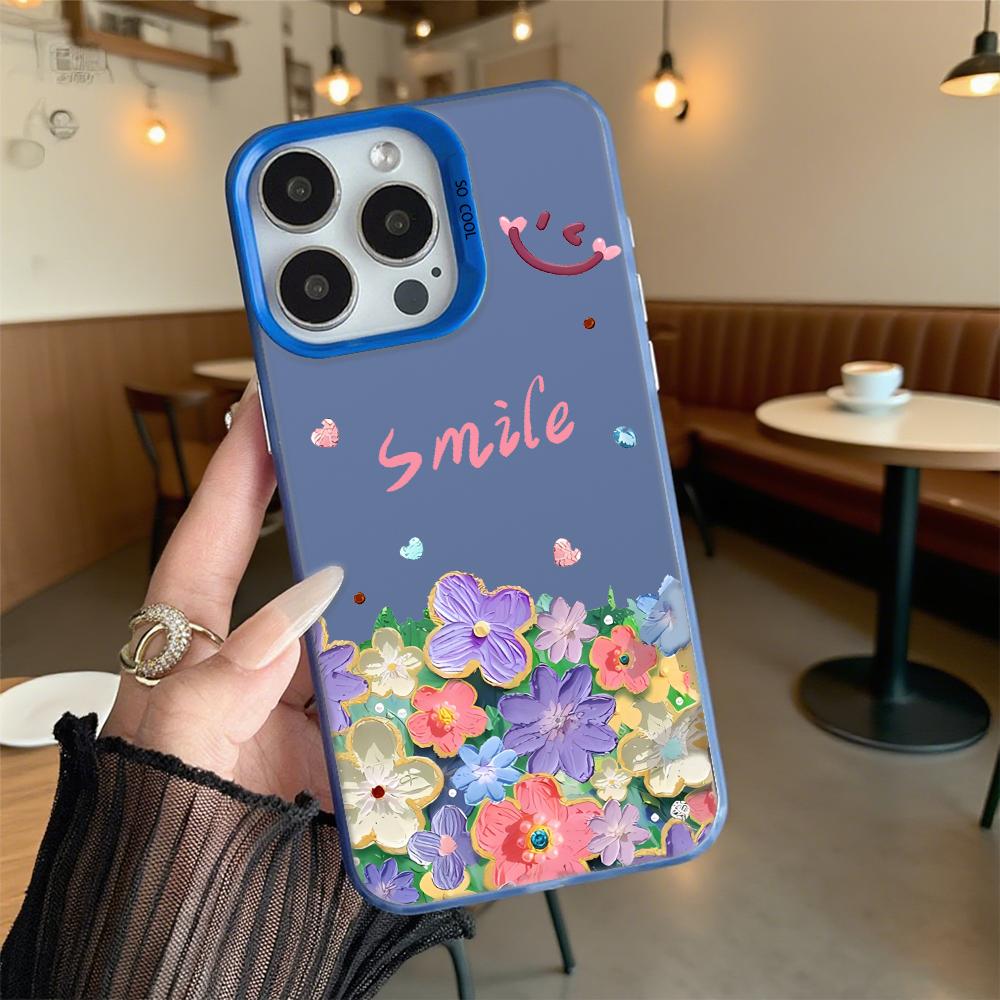 Чехол-бампер «Улыбка с разноцветными цветами» для iPhone 16 15 14 13 12 11 Pro Max Mini, противоударный, защита от царапин