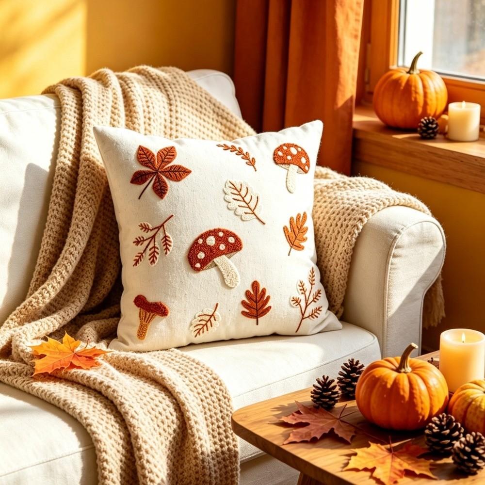 Mushroom Throw Pillow Covers Maple Leaves Autumn Pillowcase New Cushion Covers Sofa Decor