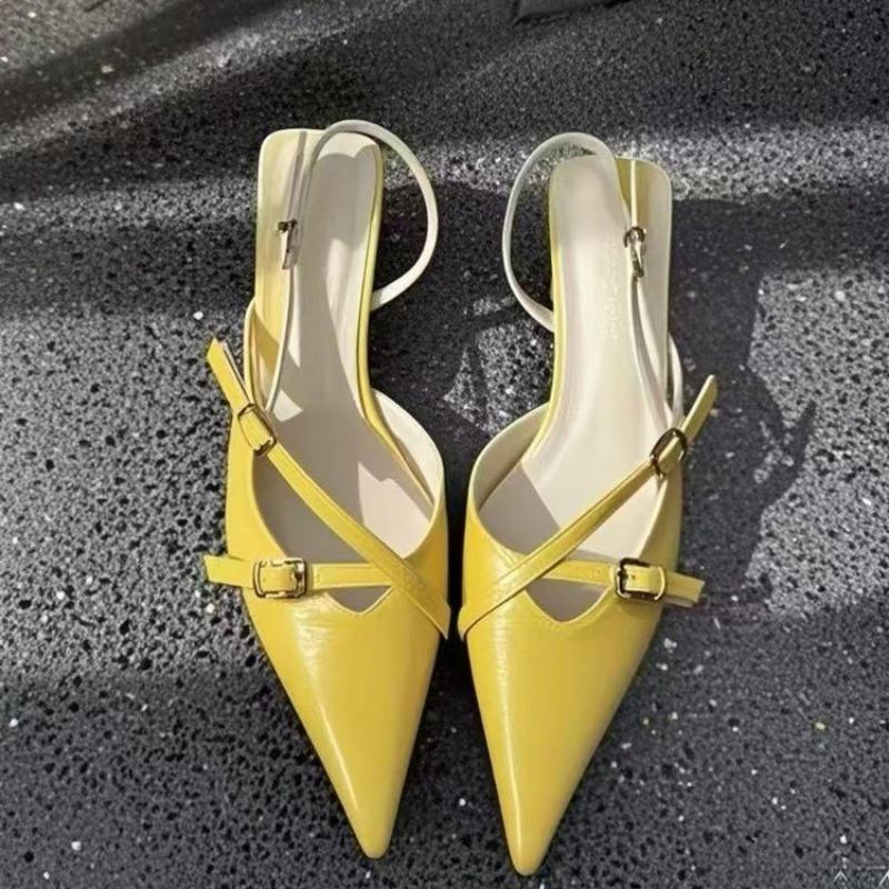Low Sandals Woman Leather Open Shoes Heel Suit Female Beige Low-heeled Stiletto Spring Closed Retro 2026 Comfort High