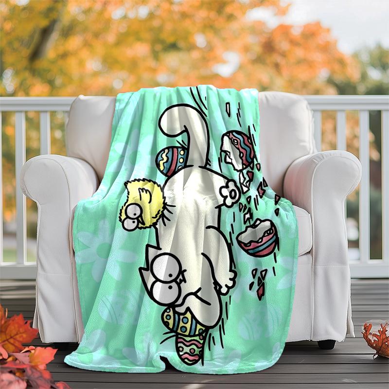 Simon's cat Flannel Blanket Soft Warm All-Season Throw, Design for Camping, Car Travel, Hiking Sofa, Bed, Office Perfect Gift for Parties