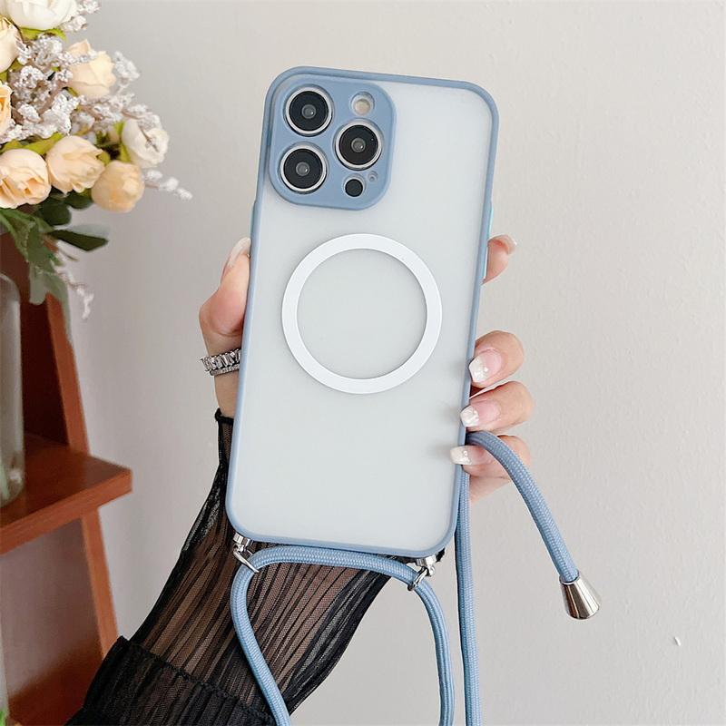 Crossbody Lanyard Phone Case For iPhone 15 14 Pro Max For Magsafe Magnetic Frosted Cover iPhone 13 12 11 14 Plus
