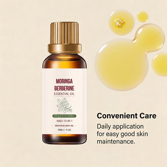 30ML Moringa Berberine Essential Oil, Fast Absorbing Non-Greasy Botanical Body Oil, Hydrating Plant Extract Care Oil for Belly, Waist, Thighs & Arms