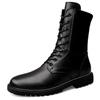 Cotton High-top Tall Cowhide Martin Boots Flat-bottomed Round Boots Work Outdoor Lace-up Side Zipper Hollow Boots Men