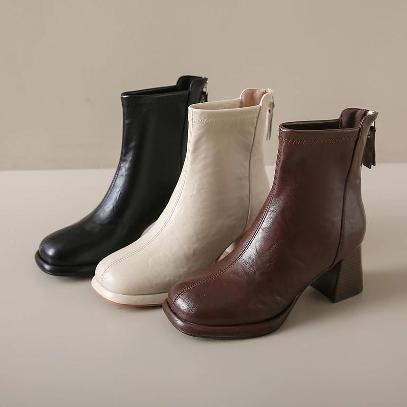 Fashion Plus Size 43 Women Victorian Ankle Boots Leather Lace Heel Shoes for Women Lace Up Spliced Fashion Ladies High Heels Woman Boots