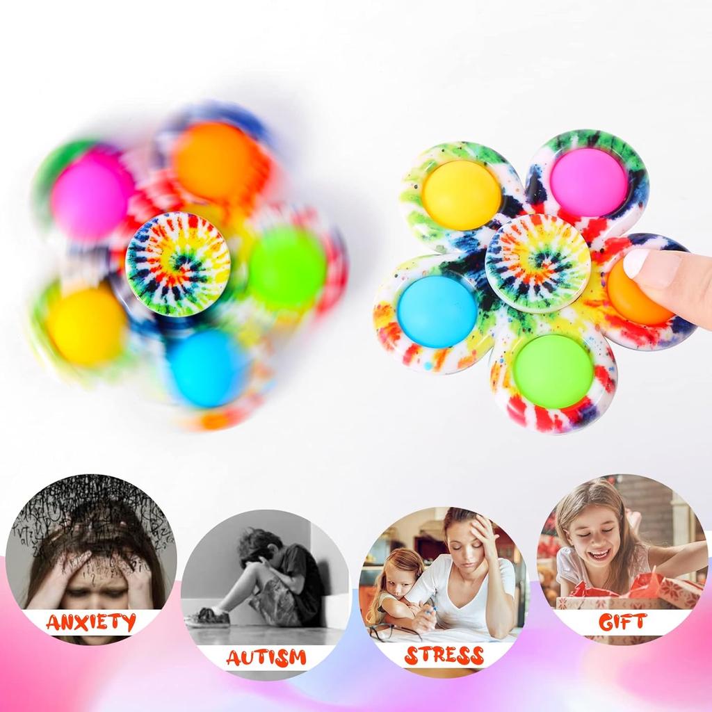 Fidget Spinner Toys Tie Dye Colorful Push Bubble Hand Spinner For ADHD Anxiety Stress Relief Sensory Party Favor For Kids Gifts