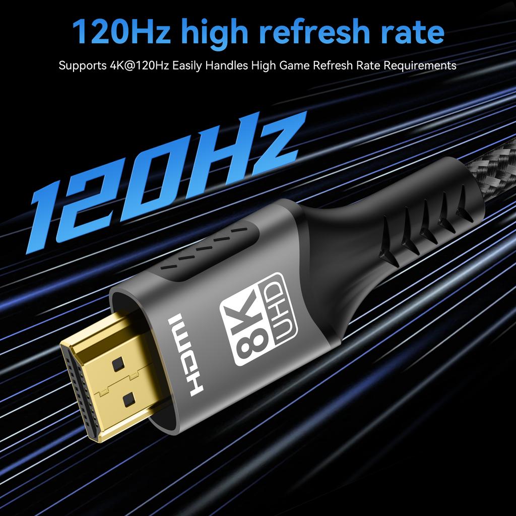 8K HDMI 2.1 Cable 48Gbps Ultra High-Speed 60Hz 120Hz HDMI 2.1 Cable Compatible for PC, PS5, TV, and Projector