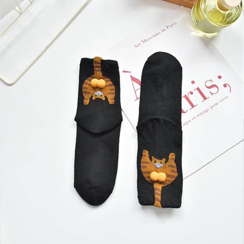 Women's 3D Cartoon Cat Mid-Calf Socks - Cute Korean Style for Autumn/Winter