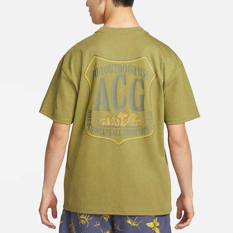 Nike ACG T Shirts Men's Green Crew Neck Moderate Straight Fit DR7758-378