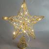 LED Star Christmas Tree Topper Glitter Gold Metal Star Light Ornament Battery Powered