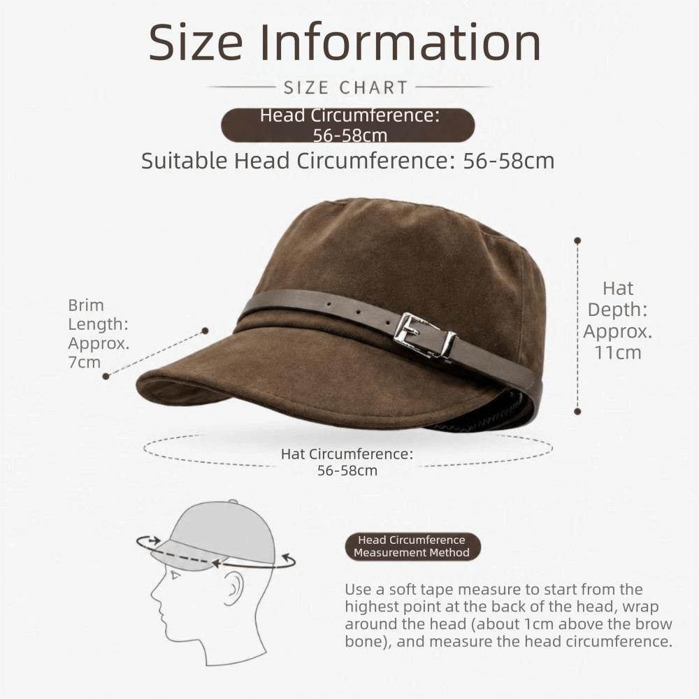 Soft Faux Suede Newsboy Cap Leather Belt Buckle Visor Cap New Beret Hat Autumn Winter