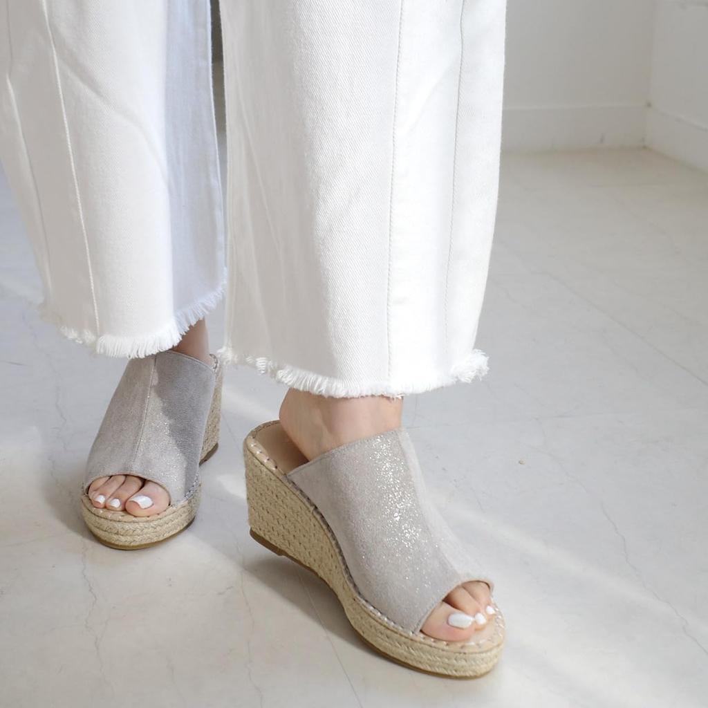 Джутовые клоги на танкетке FX010 серебристые [AmiAmi] Сандалии, Сандалии, Сандалии, Подошва, Мюли, Каблук 7,5 см, Женские, Клоги, Лето, Сандалии, (39 (24.0см -