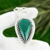 Sisters Day Deal Sterling Silver Pear Green Onyx Gemstone Bezel Handmade Pendant