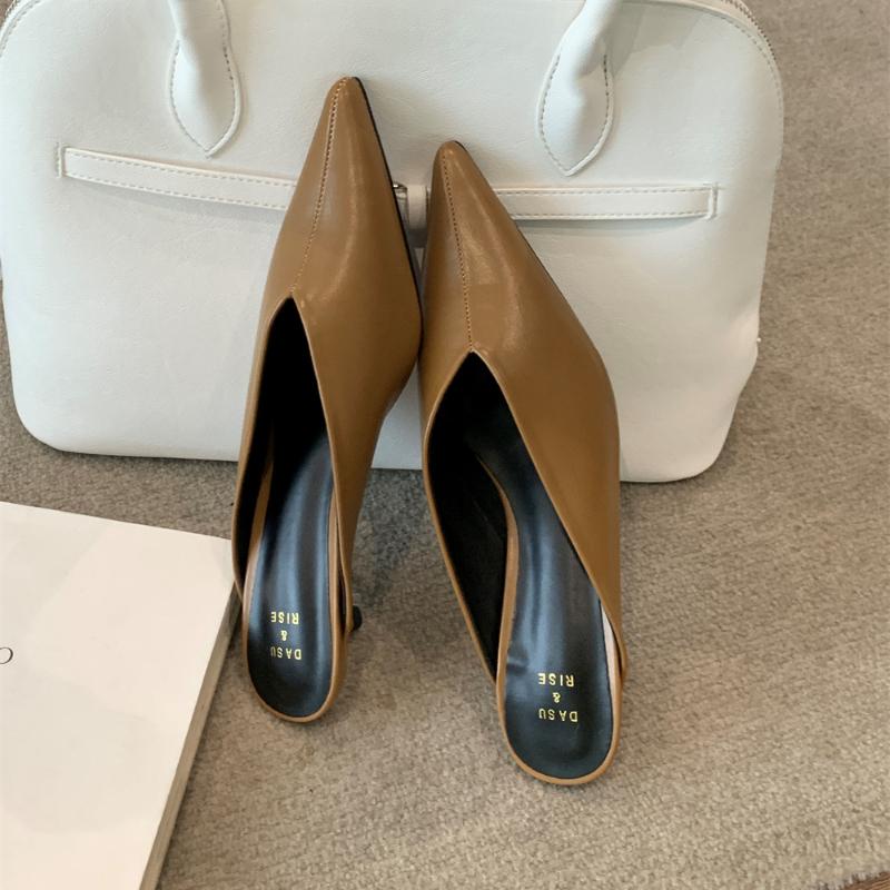 Женские тапочки на среднем каблуке Элегантные мюли Остроносые босоножки Сексуальные летние туфли на высоком каблуке Новые удобные офисные женские сандалии из искусственной кожи