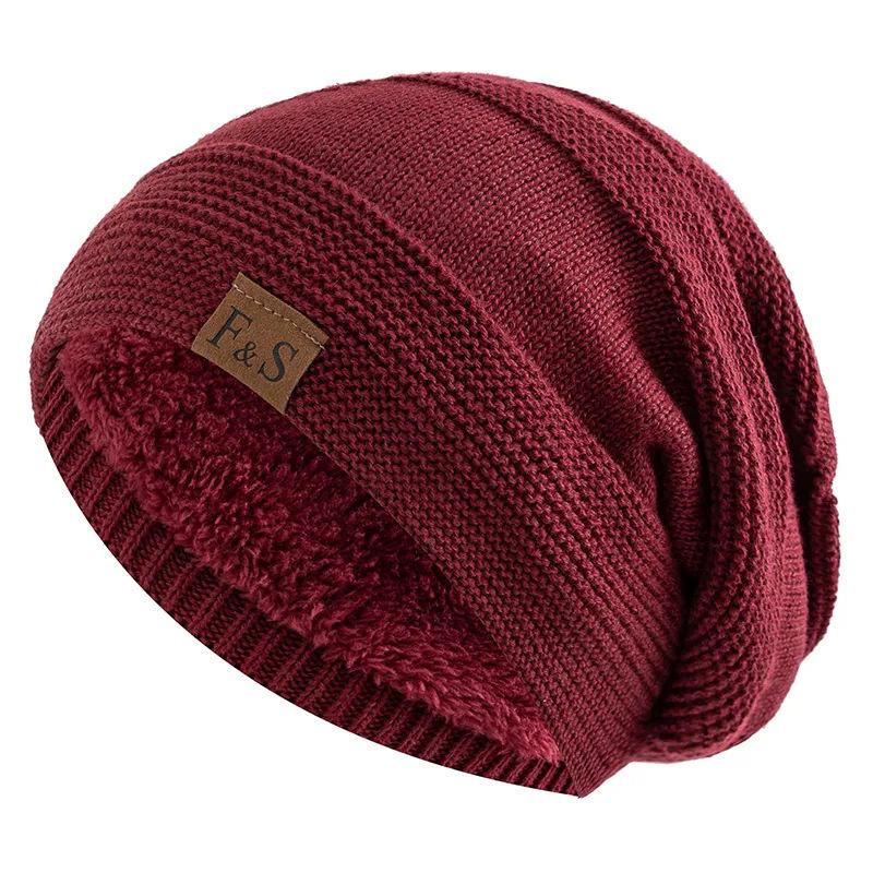 Unisex Slouchy Winter Hats Warm Fleece Lined Beanie Cap Men Women Casual Label Decor Winter Mixed Color Knitted Hats