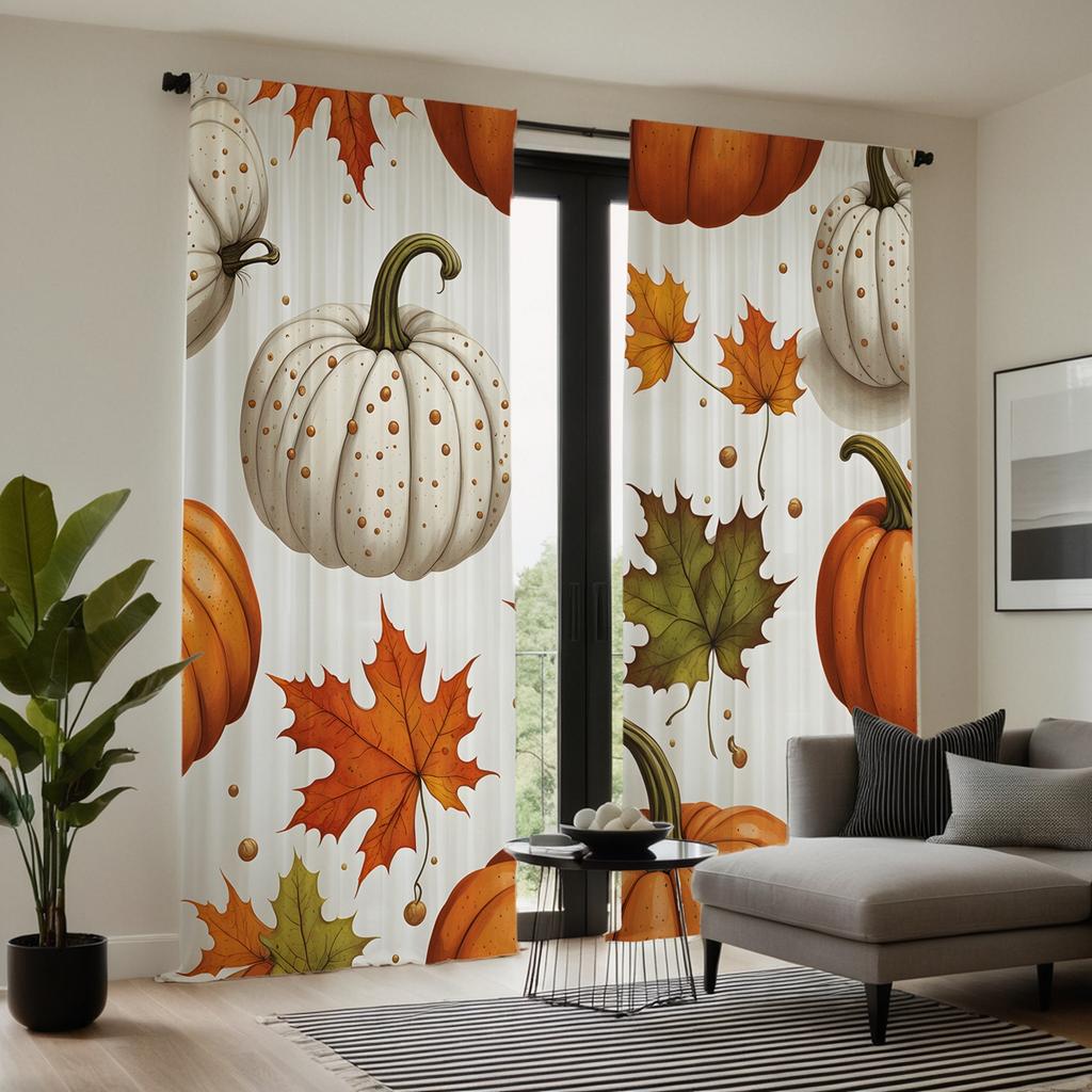 2 шт. HD Harvest Festival Белая тыква Красный кленовый лист декоративная занавеска Белая галстук цифровая печать занавеска украшение для дома st