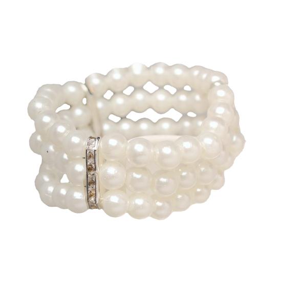 Faux Pearl Bracelet Women Retro Wrist Bracelet Ladies Rhinestone Stretch