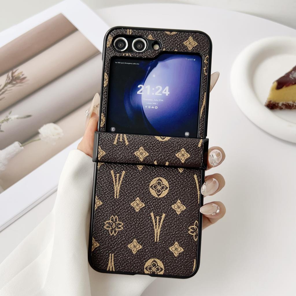 Роскошный кожаный чехол с узором для телефона Samsung Galaxy Z Flip 7 6 3 4 5 Flip7 Набор из нескольких частей Защитный чехол для шарнира из ПК