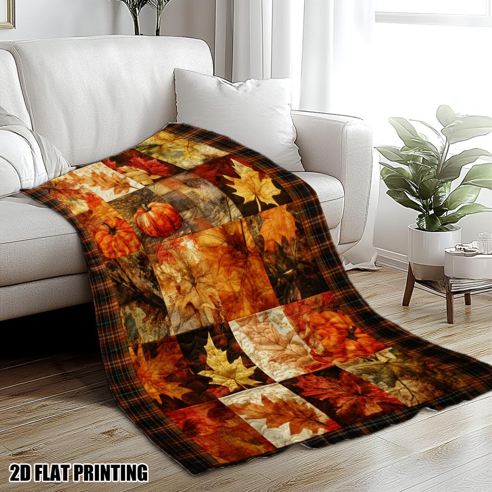 1pc a Cozy Flannel Throw Blanket Featuring a Thanksgiving Leaves Design - Perfect for Use in The Bedroom, on The Sofa, at Your Desk, Or in The Car - P