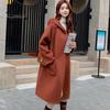 Women Winter Overcoat Hooded Pockets Pure Color Open Stitch Cardigan Mid Length Coat Thermal Long Sleeves Commuting Dating Winter Coat
