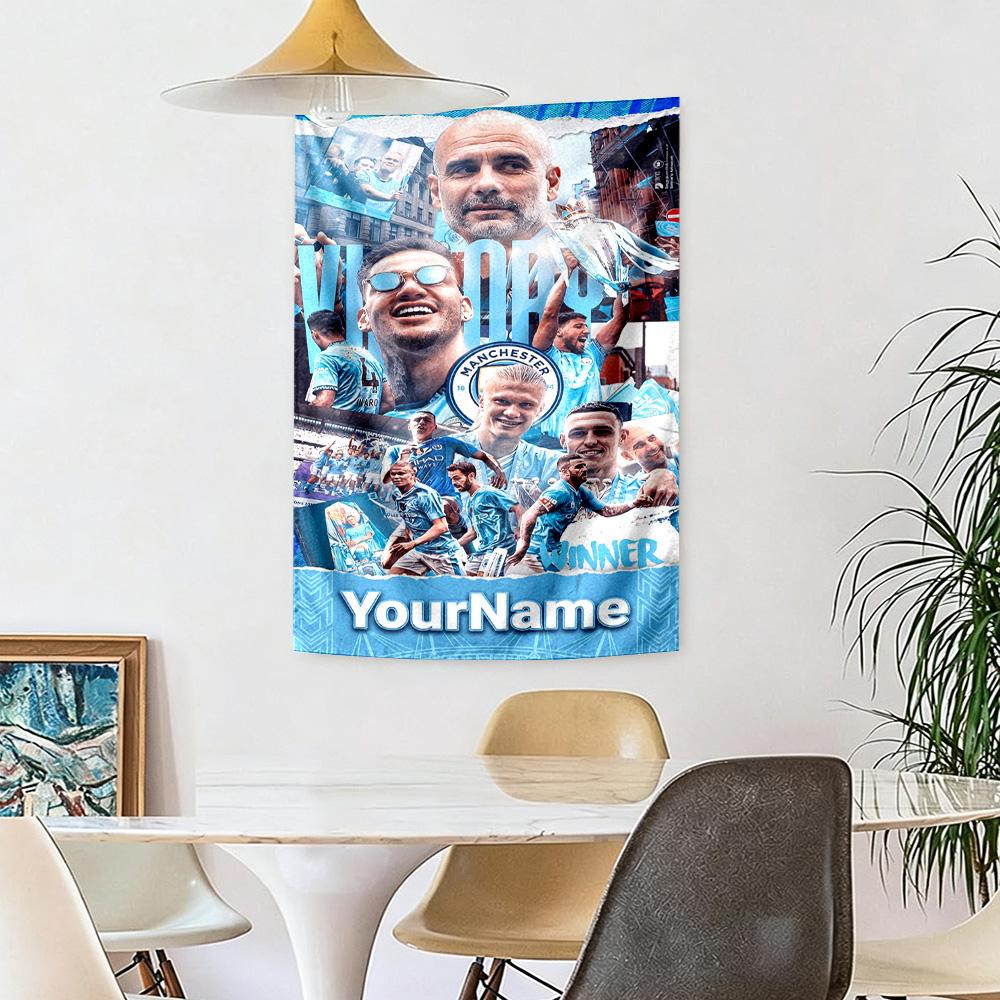 Manchester City Custom Your Name Wall Decor Tapestry Art For Pet Memorial Birthdaywedding Party Backdrop Family Gift