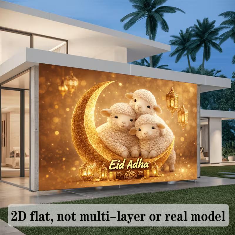 2D "Eid Adha" Golden Glitter Crescent Moon Photography Background