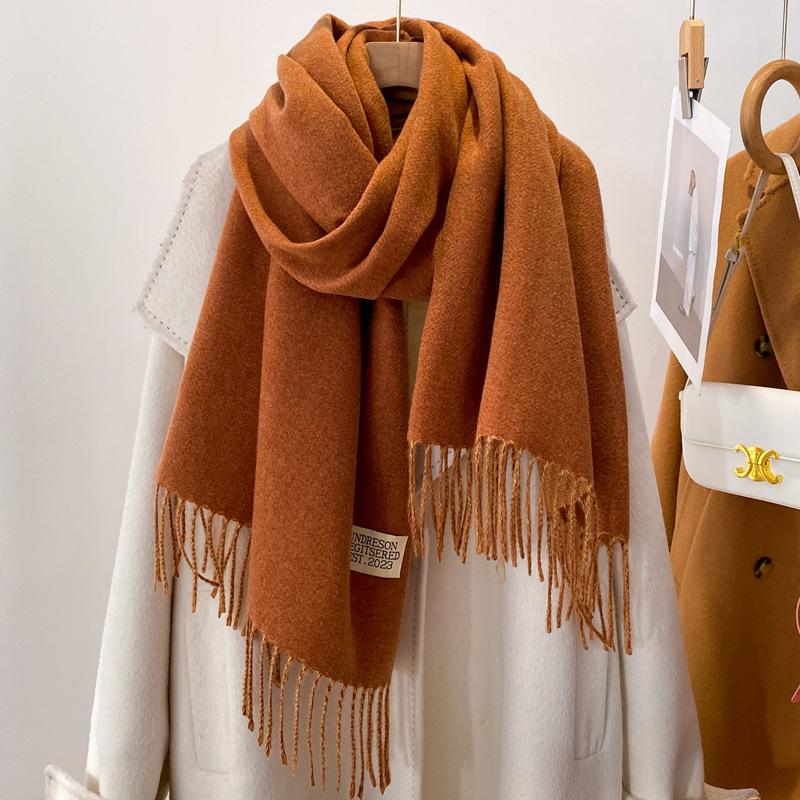 Pink Scarf Women's Winter Shawl Dual-purpose Versatile Imitation Cashmere Solid Color Dual-purpose Thickened Long Double-sided Scarf
