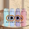 1PC Roma circular wolf head crest print 750ml colorful plastic sports water bottle leakproof pop up lid with straw for outdoor work home use