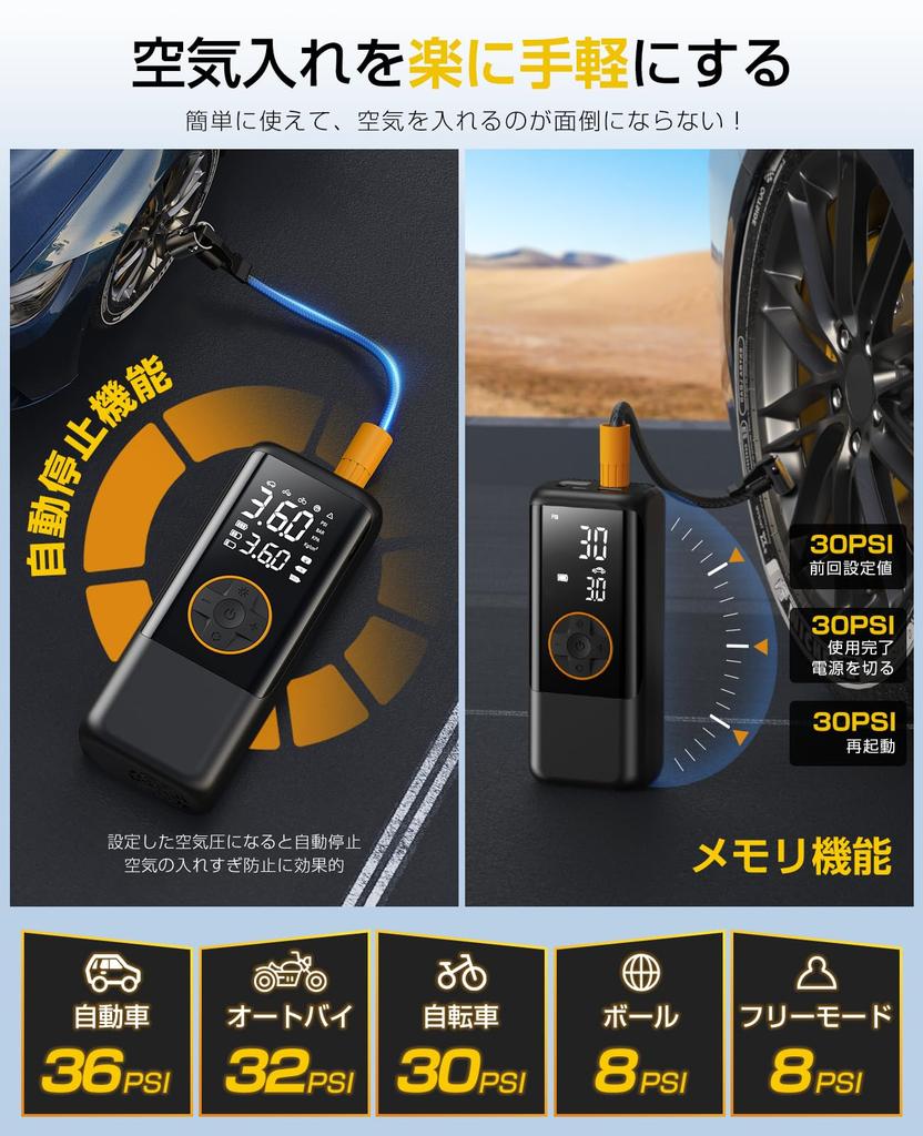 Электрический насос для шин для велосипедов и мотоциклов ЖК-дисплей Накачивает за 10 2025 Новый умный 150 PSI Регулируемый Совместимый с Presta и Schrader Быстрое хранение и