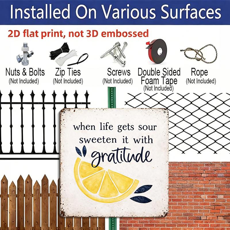 2D Flat 1pc Vintage Aluminum Metal Sign, Outdoor Decorative Wall Plaque, with Message When Life Is Bitter, Nourish It with Gratitude, Home Wall