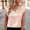 Women's Fashion Casual Summer Spring Solid Color Print Short Sleeve V-Neck Blouses & Shirts