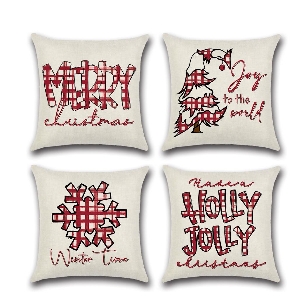 New Christmas pillow cover linen festival pillow bedside cushion four-piece set