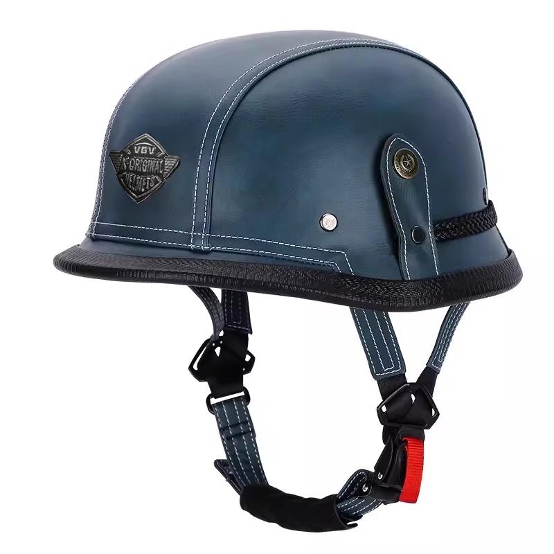 Мотоциклетный полушлем Кожаный стиль Винтажный шлем 3/4 Немецкий Открытый шлем для повседневной езды