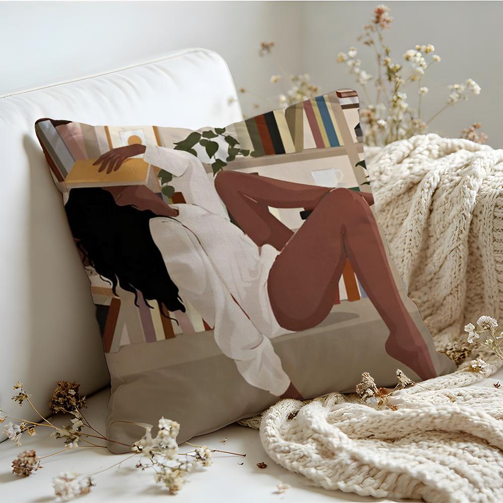 Cushion Cover Linen SkinFriendly Soft Decorative Case For Sofa Home Decor Black Woman Art Anime Pillow cover
