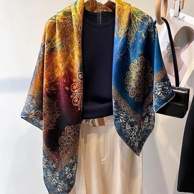 Hangzhou Silk Silk Scarf Autumn and Winter Shawl Two-purpose Thin Style Versatile Fashion New High-end High-end Exterior Matching