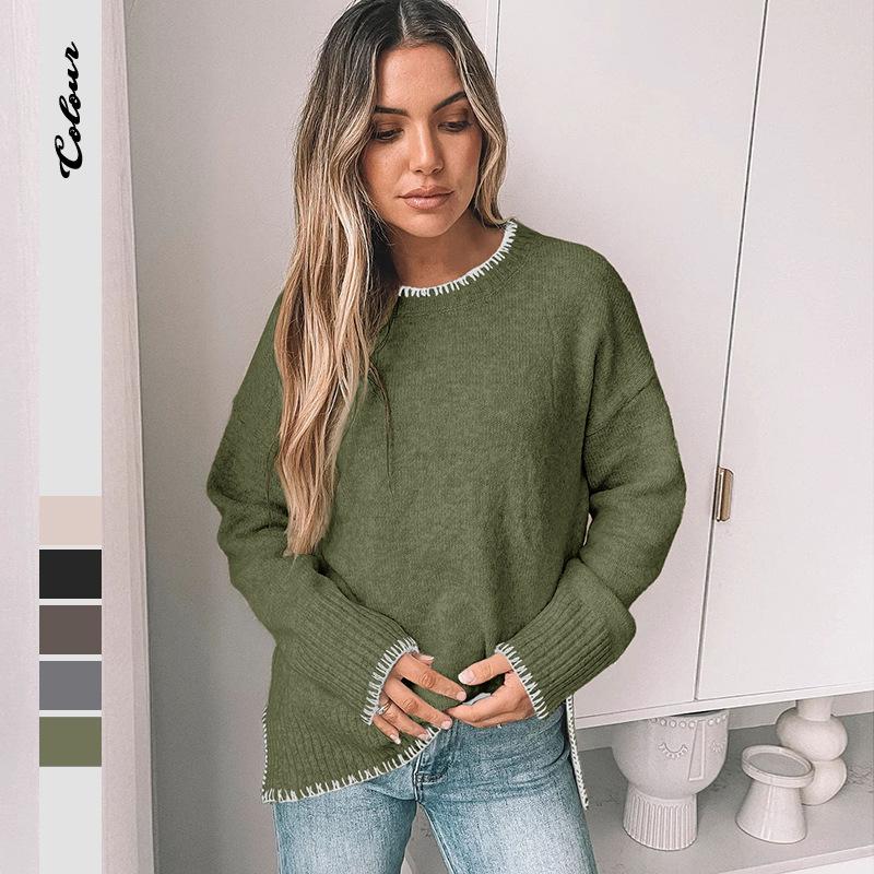 Europe, America 2026 autumn and winter new hot-selling explosion simple trim round neck knitted long-sleeved sweater