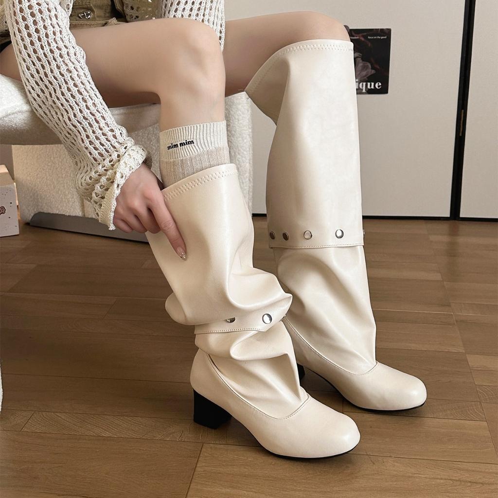 High boots, women's thick heels, two 2026 thin trousers, long boots, new models are piled up but knee boots, autumn retro no