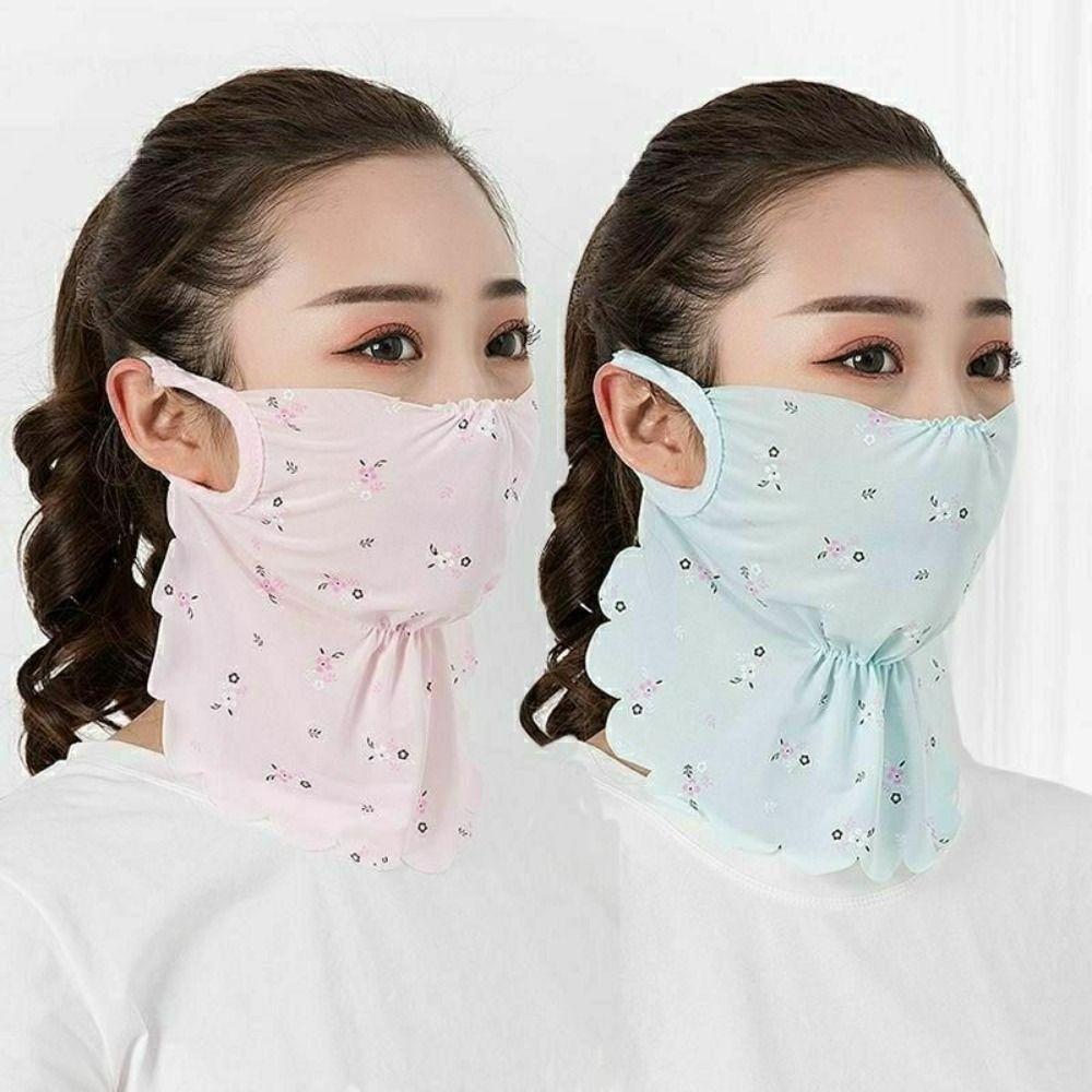 Sunscreen Veil Face Cover Flower Pattern Face Gini Mask Thin Ice Silk Mask  Outdoor