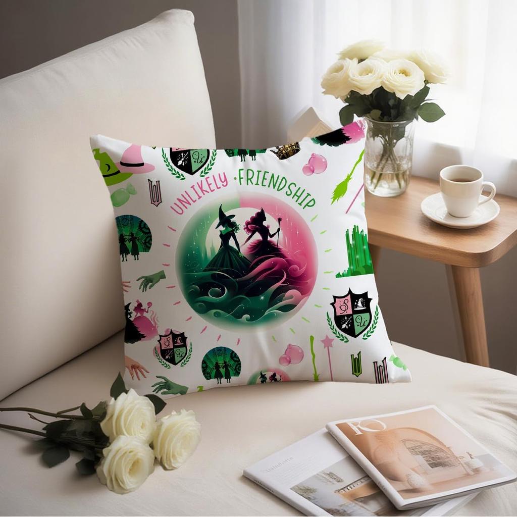 Witch Pillow Covers Broadway Musical Merchandise Elphaba and Glinda Pillow Case Throw Pillow Covers Decorative Pillowcase Cushion Cover with Car