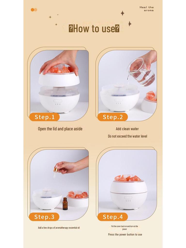 Ультразвуковой увлажнитель воздуха с натуральным соляным камнем и диффузор эфирных масел для дома и офиса