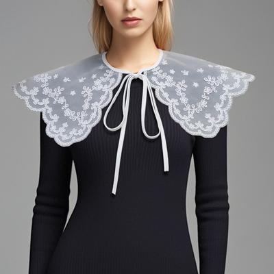 1 Piece of False Collar Shawl. Large and Extra-wide Decorative Mesh Cape. Embroidered. Temperamental and Versatile. For Women. D