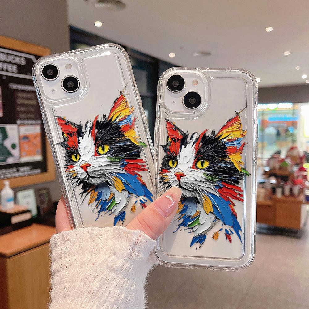 Акварельный Чехол для Телефона с Кошкой для iPhone16 16pro 16E 15 Pro Max 11 12 13 14 Plus 7 8 XS Силиконовый Ударопрочный Чехол