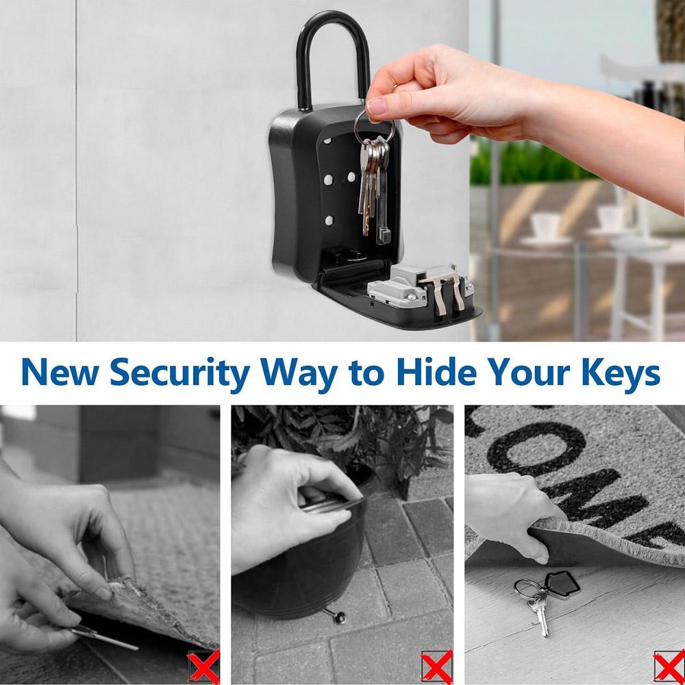 Portable Key Lock Box 4-Digit Combination Safe Detachable Shackle Protective Cover Key Storage For Home Rental Garage Office Realtor Emergency Access