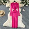 Autumn Spring Women Full Sleeve Luxury Beading Knitted Sweater Party Dress Long Midi Sheath Bodycon Pullover Dresses