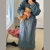 Soft Flannel Women's Nightgown Thickened Jacquard Sleepwear Dress Solid Color Comfortable Night Dress