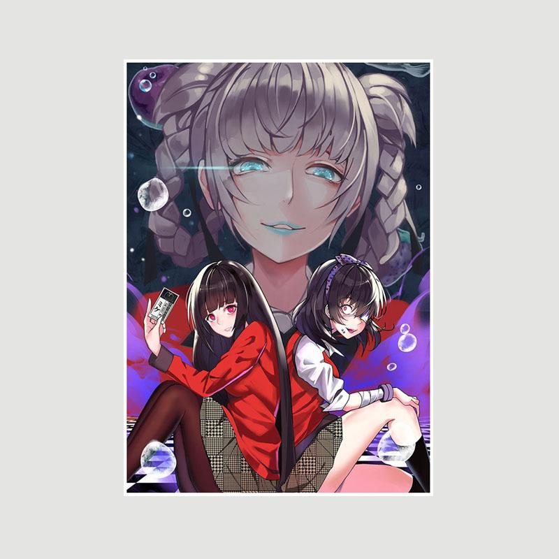 Винтажная белая бумага Kakegurui Плакаты Японское аниме Ретро-постеры и принты Художественная живопись Домашнее украшение Фреска Спальня Кафе Декор